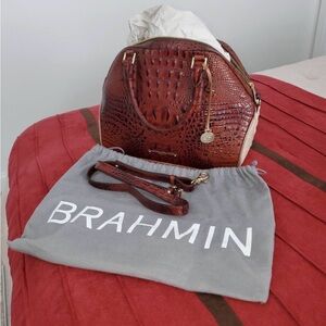 Brahmin Rich Brown Embossed Satchel